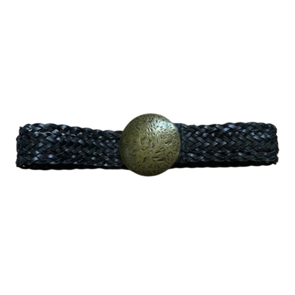 Vintage Y2K Concho Belt Woven Braided Black w/Antique Brass Buckle Boho Chico - Picture 10 of 11